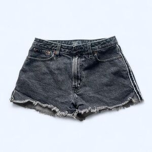 Abercrombie & Fitch Black Washed Frayed Annie High Rise Side Stripe Jean Shorts